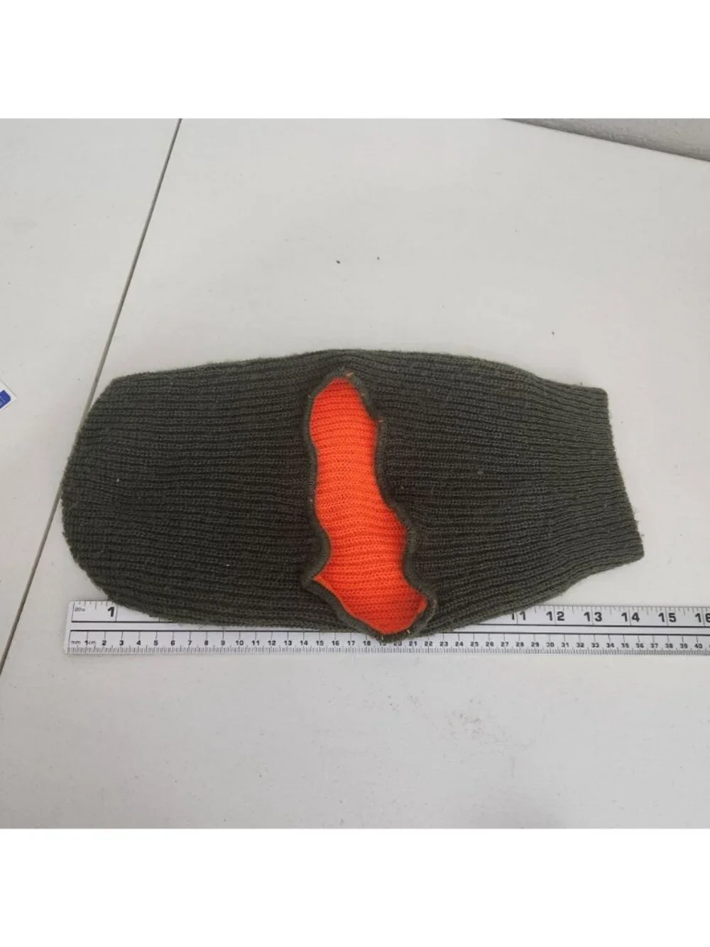 Reversible Olive Green & Orange Knit Balaclava Face Mask Ribbed Winter Hunting